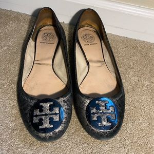 Tory Burch Grey Leopard Metallic Ballet Flat